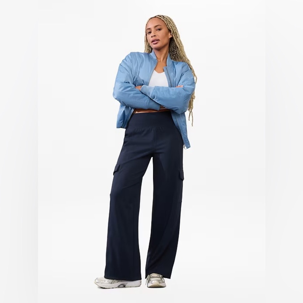 Venice High Rise Wide Leg Cargo Pant Large Navy Blue
